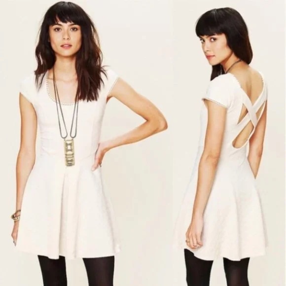 Free People Dress Ivory Cross-Back Skater Dress - Picture 1 of 6